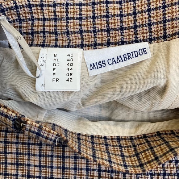 Vintage 80s Plaid Wool Blend Pencil Midi Skirt Tan/Blue Academia Preppy Sz XS - Picture 14 of 15